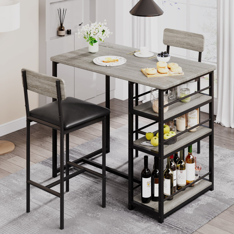 Upholstered Counter Stool with Metal Frame, Black/Grey
