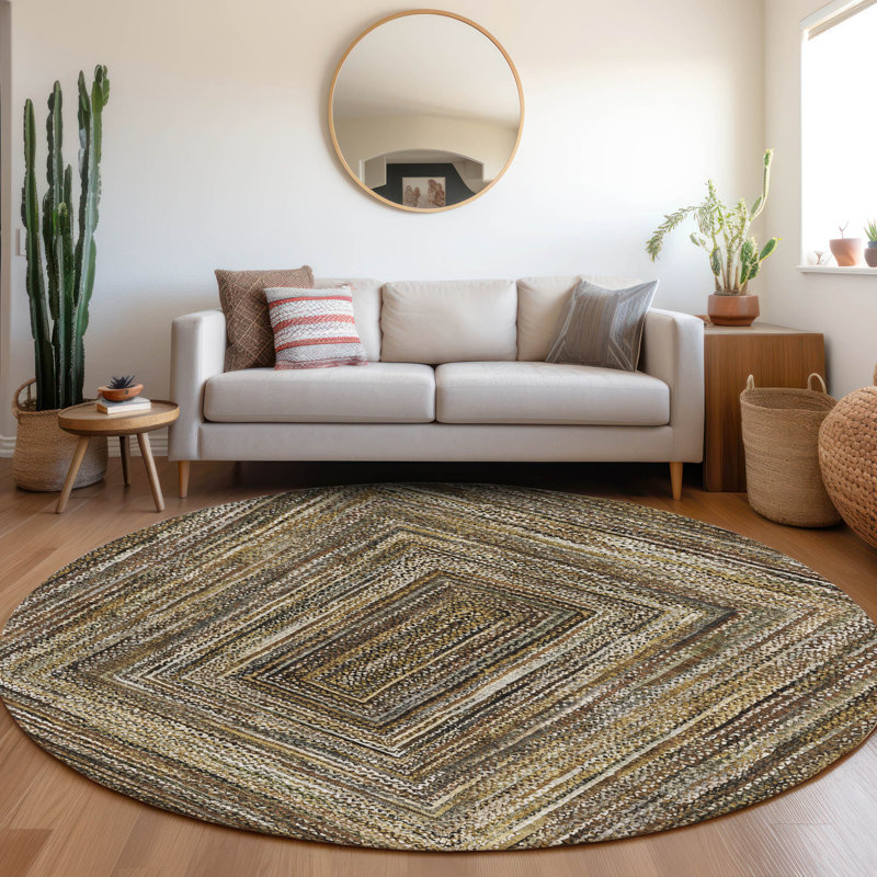 Machine Washable Indoor/Outdoor Xhevrie ACN1725 Brown Rug, Round 8'