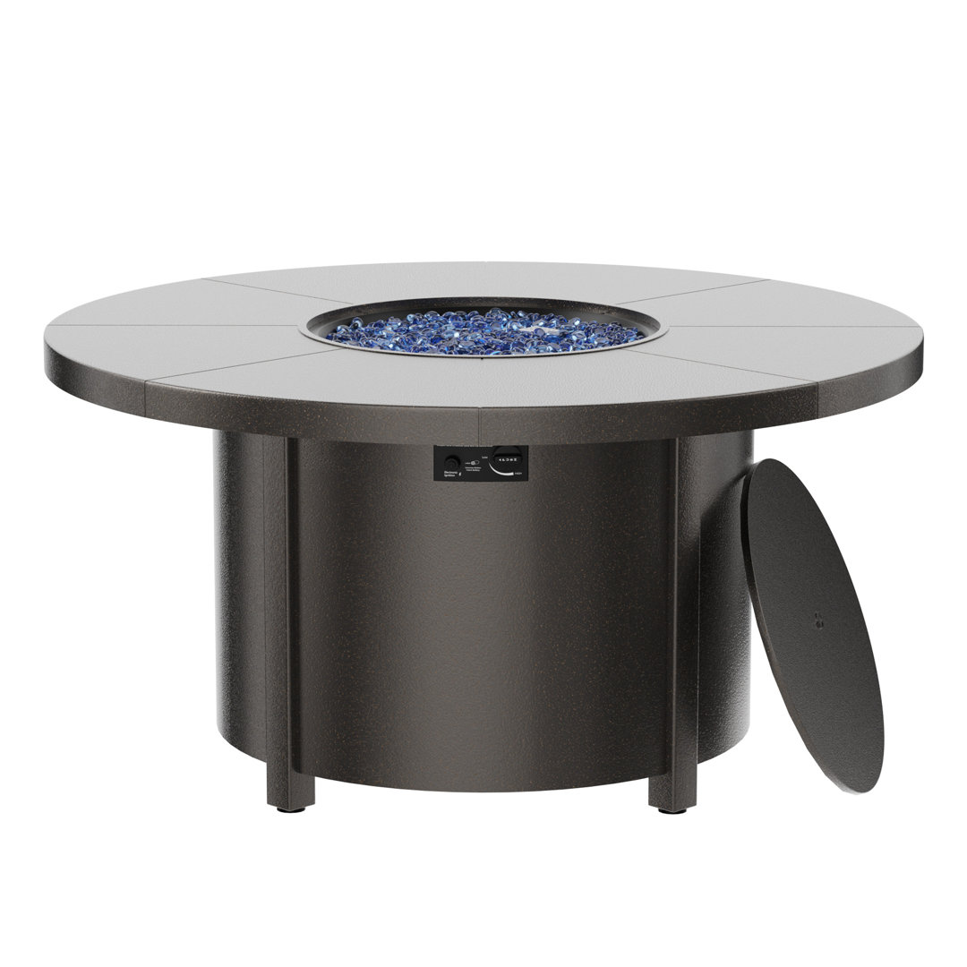 Dobbs 48" Round Fire Pit Table 40,000 BTU Carbon Steel Construction Adjustable Feet Magnetic Gas Door