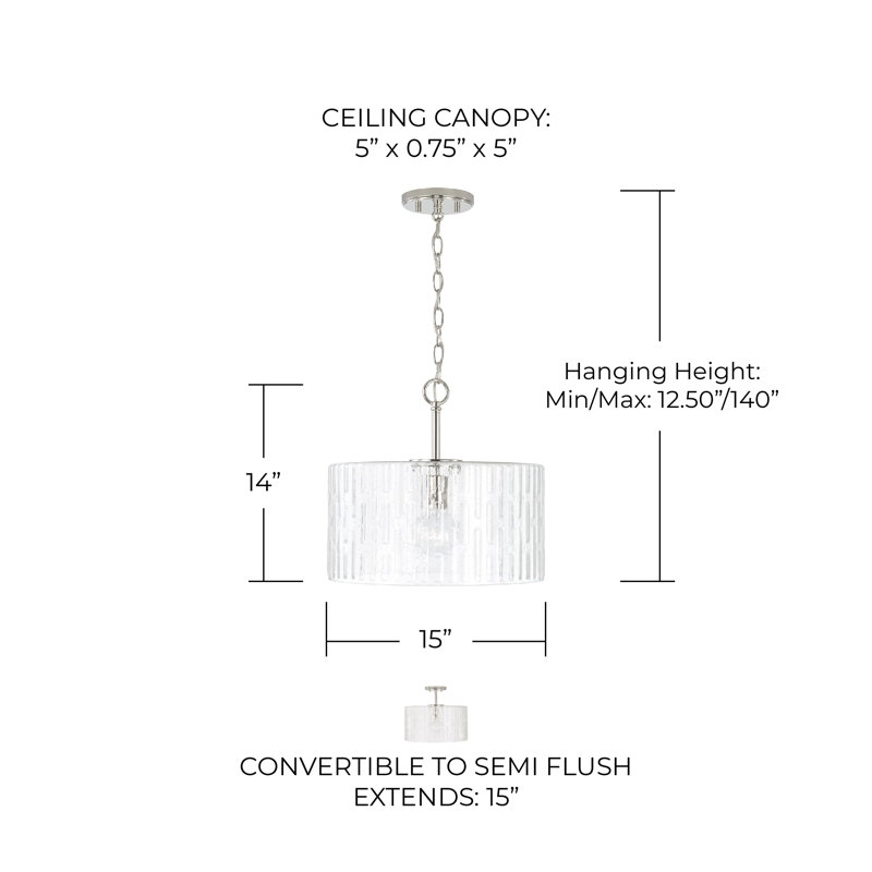 Morrone Glass Semi Flush Mount, Polished Nickel