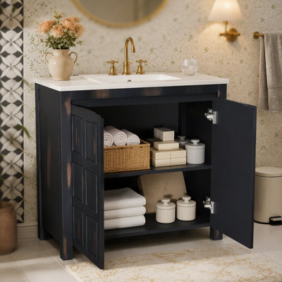 Organisateur de meuble-lavabo 36 po avec lavabo en céramique, ensemble de rangement pour salle de bain