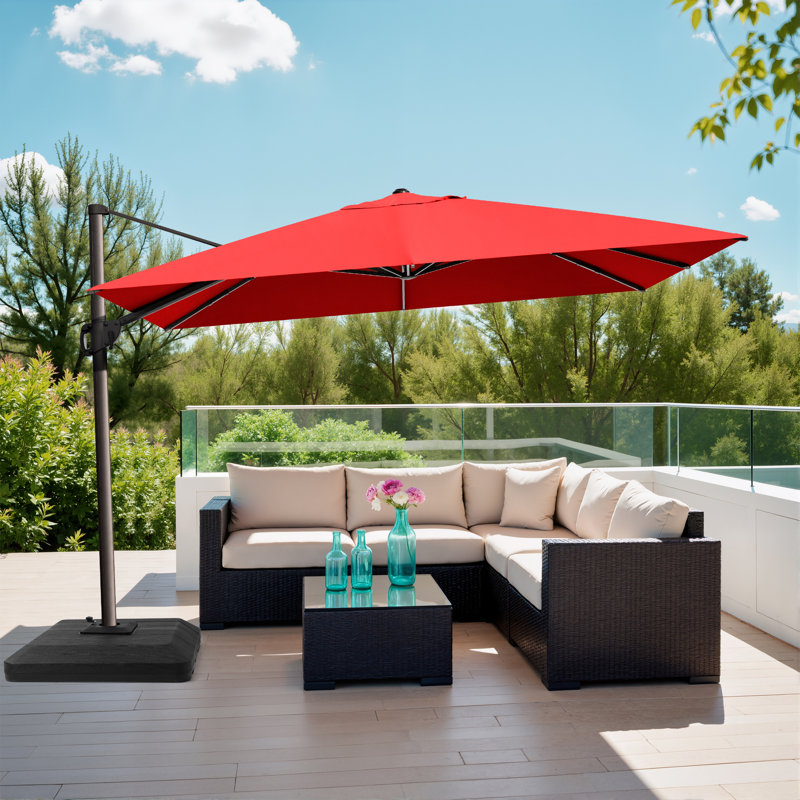Parasol rectangulaire en porte-à-faux 12 'x 9' Demarea, contrepoids inclus, Rouge