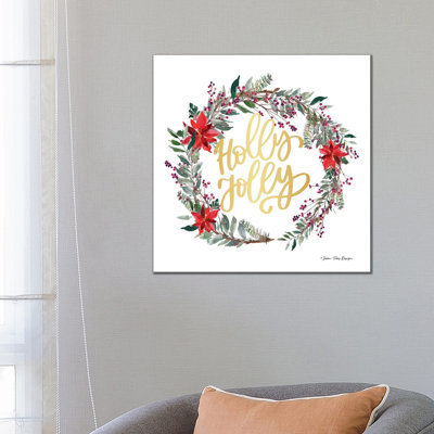 Holly Jolly Poinsettia Wreath - Wrapped Canvas Print
