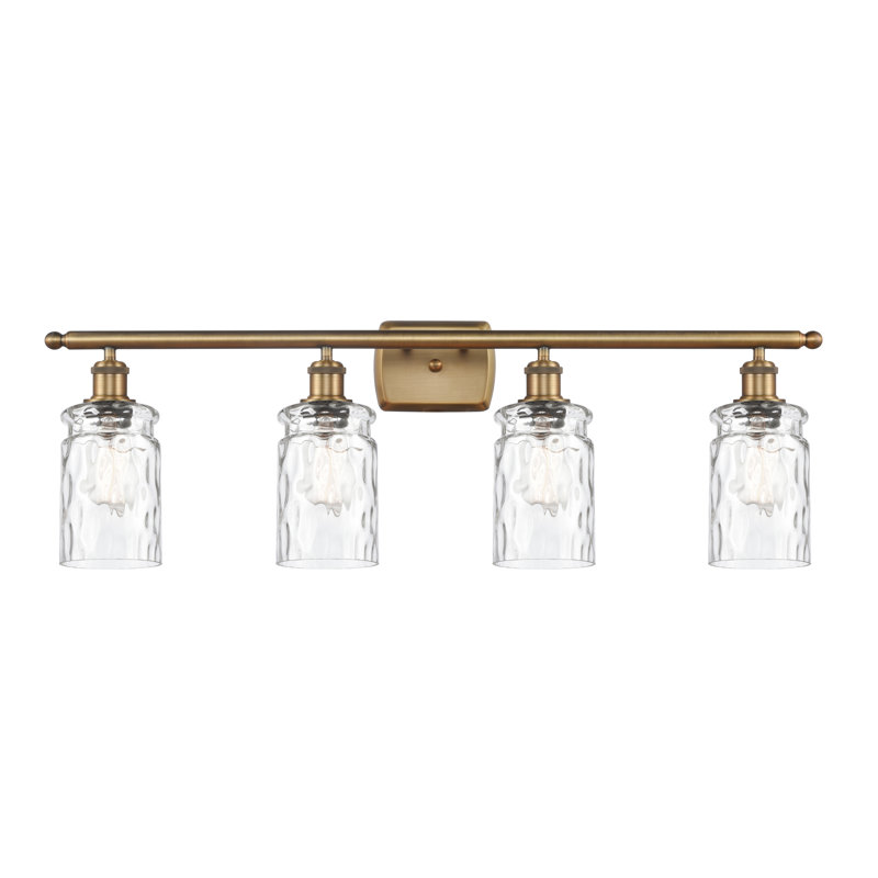 Binkley 4 - Light Dimmable Vanity Light, Clear Waterglass, Brushed Brass, 3.5 Watt Vintage LED Bulb