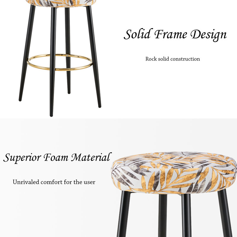 Upholstered With  Footrest For Kitchen Island Bar Stools (Set of 6), Gold