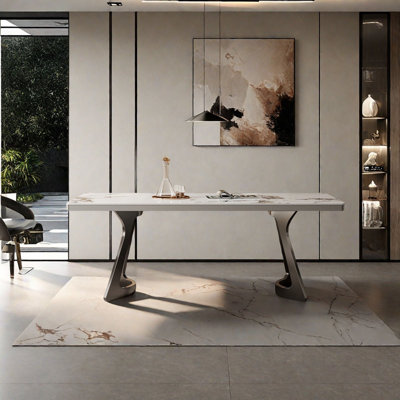 Table de salle à manger élégante en acier inoxydable