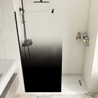 34.In W X 72.In H Shower Door Fixed, 1/4 Inch Thick Black Gradient Tempered Glass Shower Door In Black