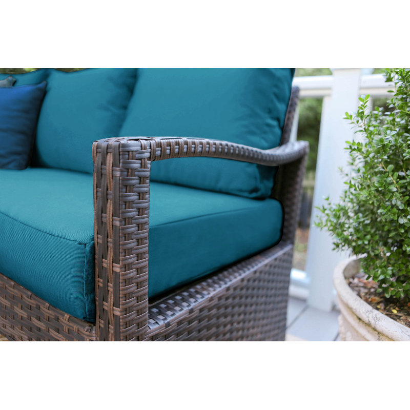 Ensemble de conversation modulaire en rotin 2 pièces avec coussins Sunbrella, Paon