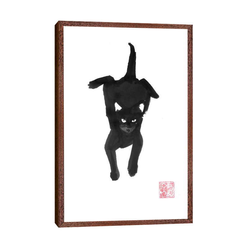 Carpet Cat 1 Piece Painting on Canvas, 152.5 cm H x 101.5 cm W, Classic Brown Wood Framed