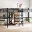 Lit mezzanine simple en métal avec bureau double, garde-robe et tablettes, prise électrique pour économiser de l'espace, rangement, prises de courant, réduction du bruit, apparence