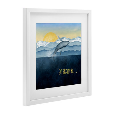 «Go Explore Whale Breach», reproduction sous verre encadrée, design par Brett Blumenthal