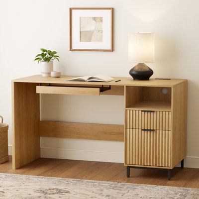 Fluted Executive Desk With Charging Station And File Drawer by Latitude Run