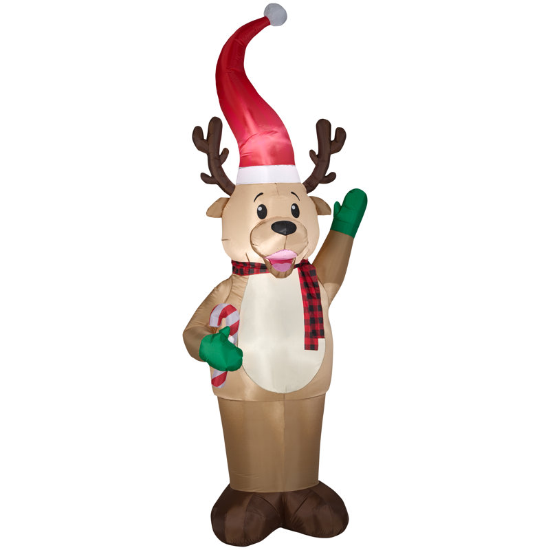 9 ft Brown Pre-lit Inflatable Christmas Reindeer with Santa Hat