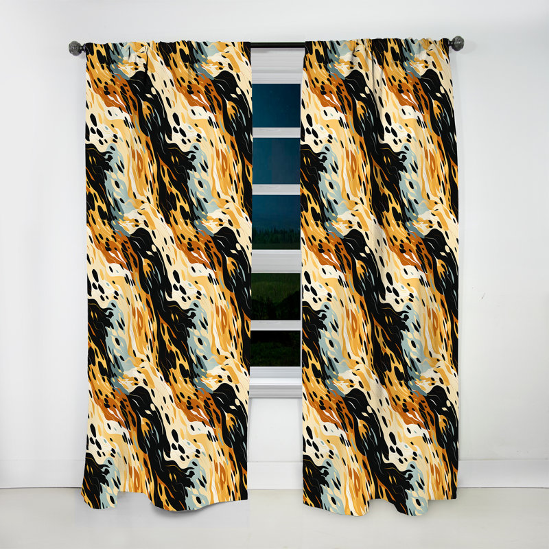 Rideau moderne noir et jaune léopard opulen II - velours obscurcissant - 1 panneau, L 52 po x L 90 po