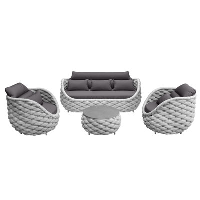 5 Person 4 Set Soft Polyester Rope Indoor/Outdoor Conversation Set For Bistro Garden Balcony Porch Deck Backyard Cafe