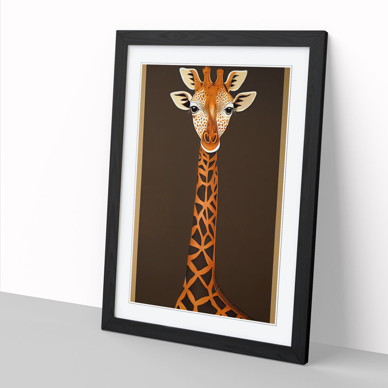 FRM-V0523-1076X Giraffe Indian Art 1 Piece Wall Art, 64cm H x 46cm W x 2cm D, Walnut Framed