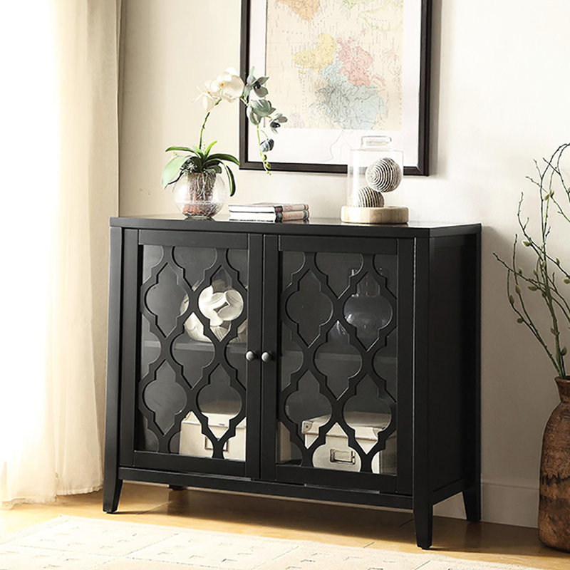 Console avec tablette et poignées élégantes: étagère intérieure en bois noir Chic For Homes: embellissez votre maison