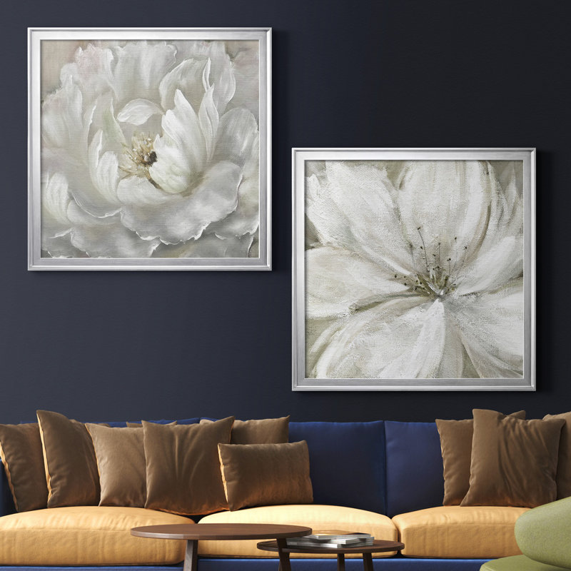 Pivoine parfaite - ensemble de 2 cadres photo sur papier, H 26,5 po x l 53 po x P 1,5 po, Papier avec cadre argenté