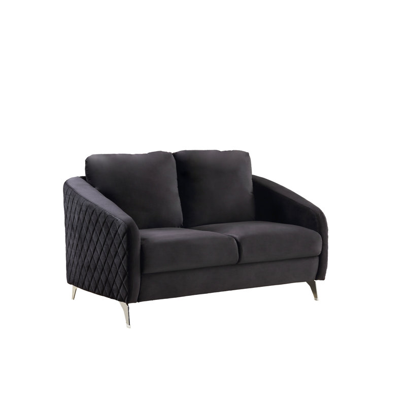Sofia 55"W Black Velvet Modern Chic Loveseat Couch, Black Velvet, 34" H x 55" W x 35" D