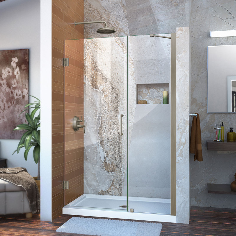 DreamLine Unidoor 46 - 47 inch W x 72 inch H Frameless Hinged Shower Door with Support Arm in Brushed Nickel, Brushed Nickel