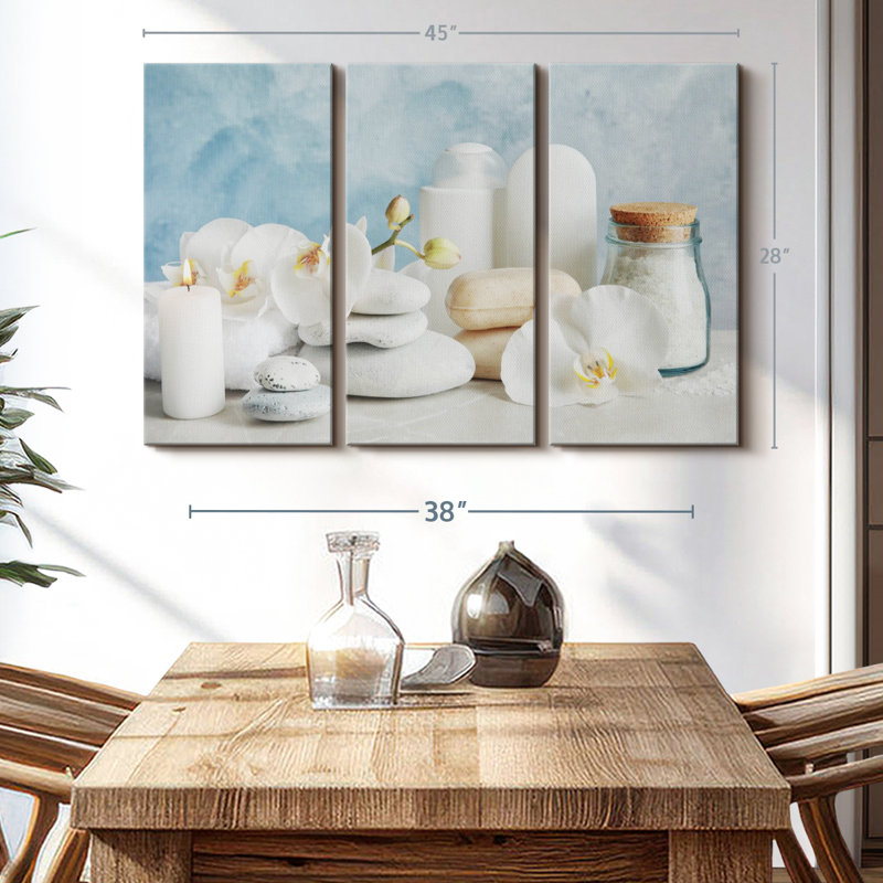 " White Spa Essentials " 3 Piece Art Print, 28" H x 45" W x 1.25" D