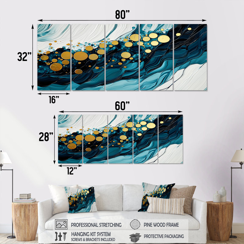 Abstrait aqua Pulse of the Ocean IV - impression murale abstraite - art mural moderne, H 32 po x l 80 po, 5