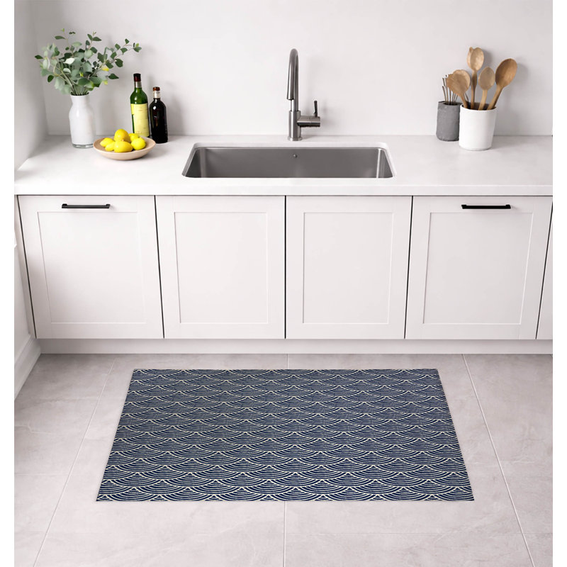 Tapis de cuisine Layered Arch Wave, Rectangle 3' x 5', Deep Navy Geometric