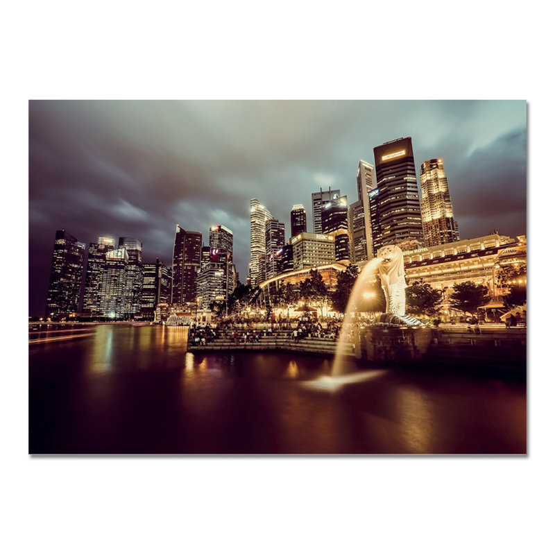Singapore Skyline by Giallobus - No Frame Print on Glass, 65cm H x 95cm W