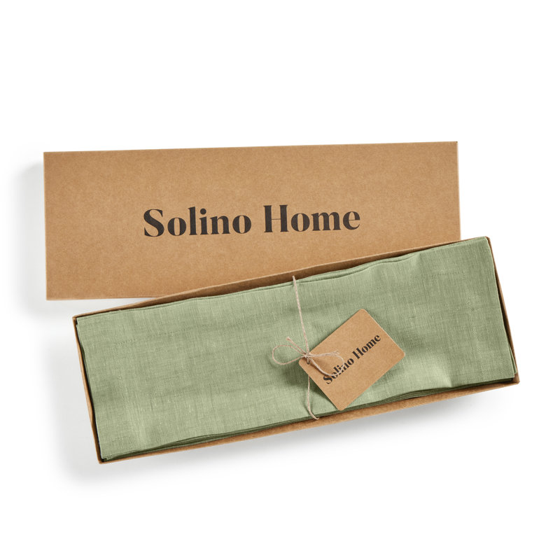 100% Pure Linen Table Runner - Athena, 120" x 14", Chambray Olive