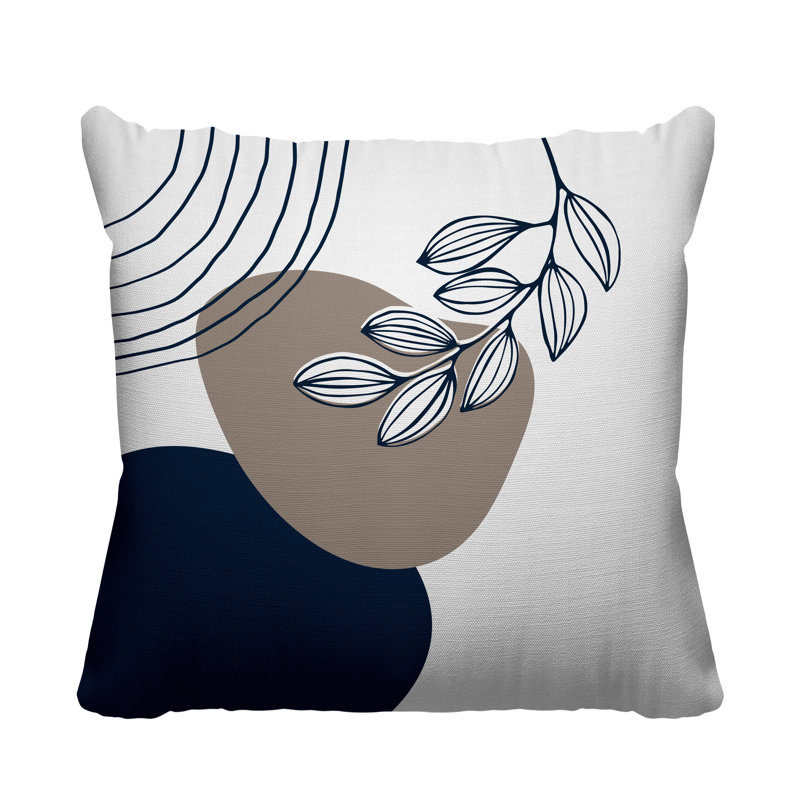 Coussin intérieur / extérieur Lupita, L 17 po x H 17 po, Beige/bleu marine