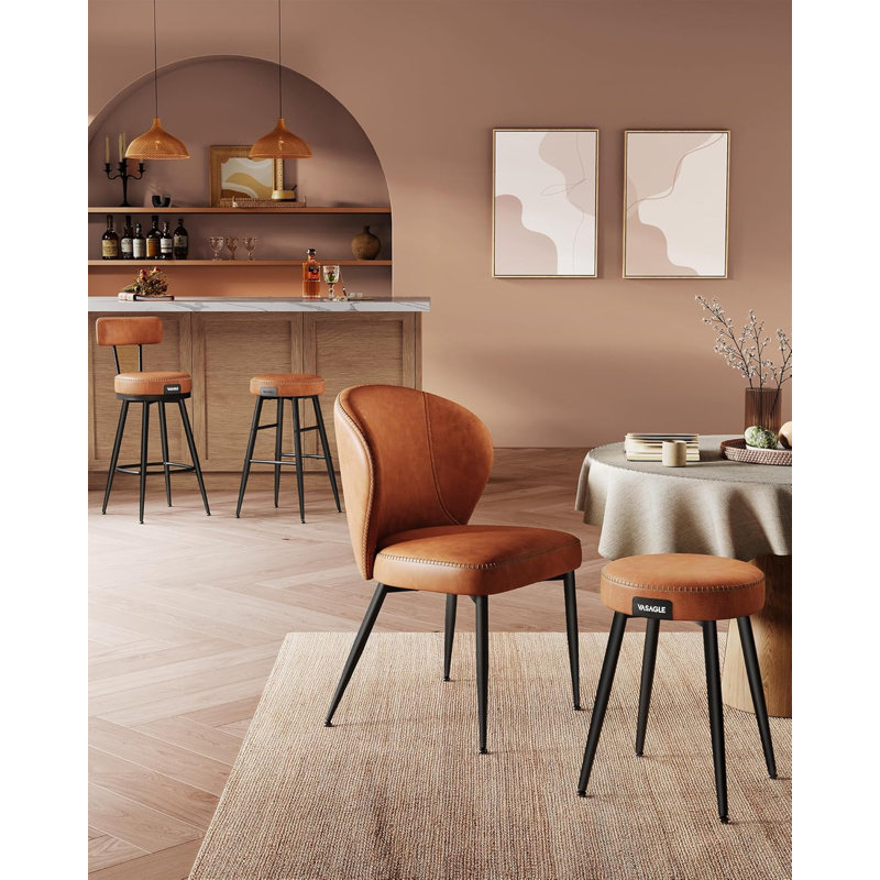 Swivel Upholstered Counter Stool with Metal Frame, Brown