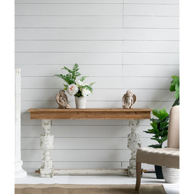 Table de buffet 59 po x 18 po x 32 po, bureau de style rétro, bois naturel et blanc délavé, mobilier de style rustique européen, campagne française, pour tout espace de travail