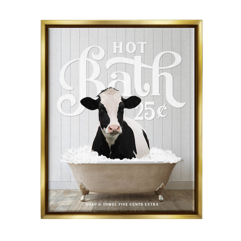 «Trinx® Vintage Farmhouse Bathroom encadrée flottante, art mural par lettré et doublé, Cadre flottant métallique doré