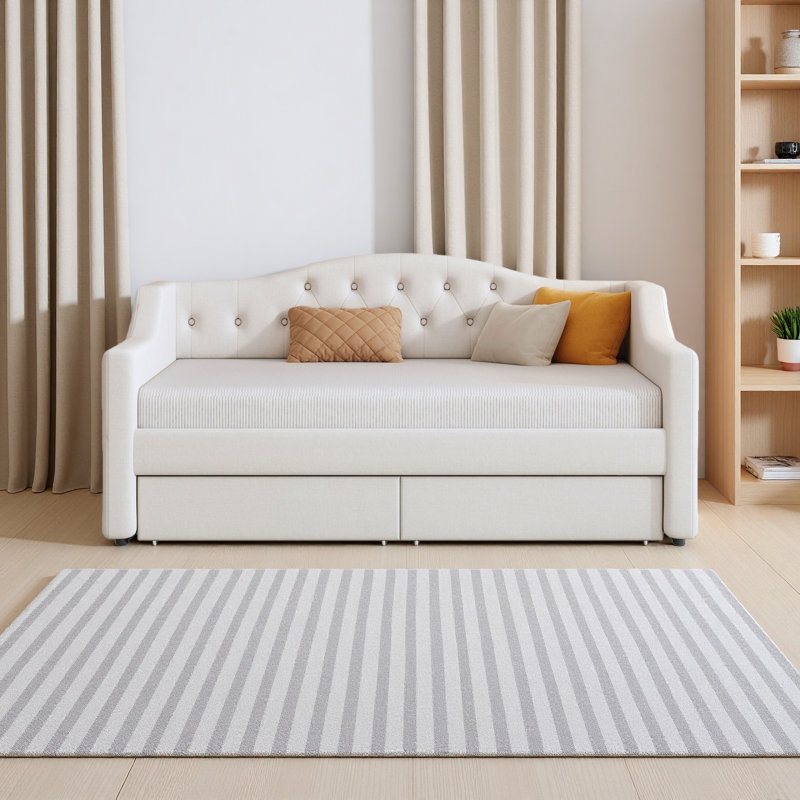 Lit de jour rembourré avec ceinture DEL, Beige, Très grand simple