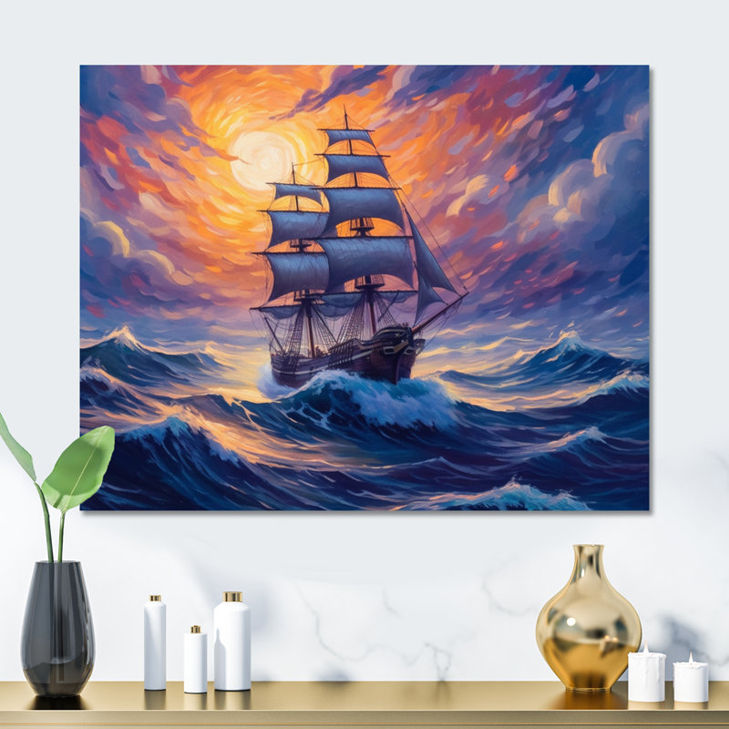 Navire naviguant en haute mer - Bateau, art mural en métal, salon, H 30 po x l 40 po x P 1 po