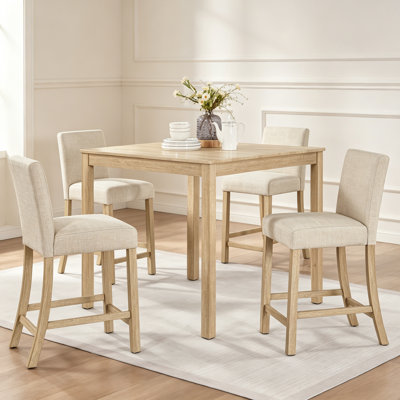 Ensemble de table 5 pièces à hauteur de comptoir avec 4 chaises, ensemble de table à hauteur de comptoir pour 4 avec chaises, ensemble de table à hauteur de comptoir en bois pour la cuisine, la salle à manger, gris clair et noir deux tons