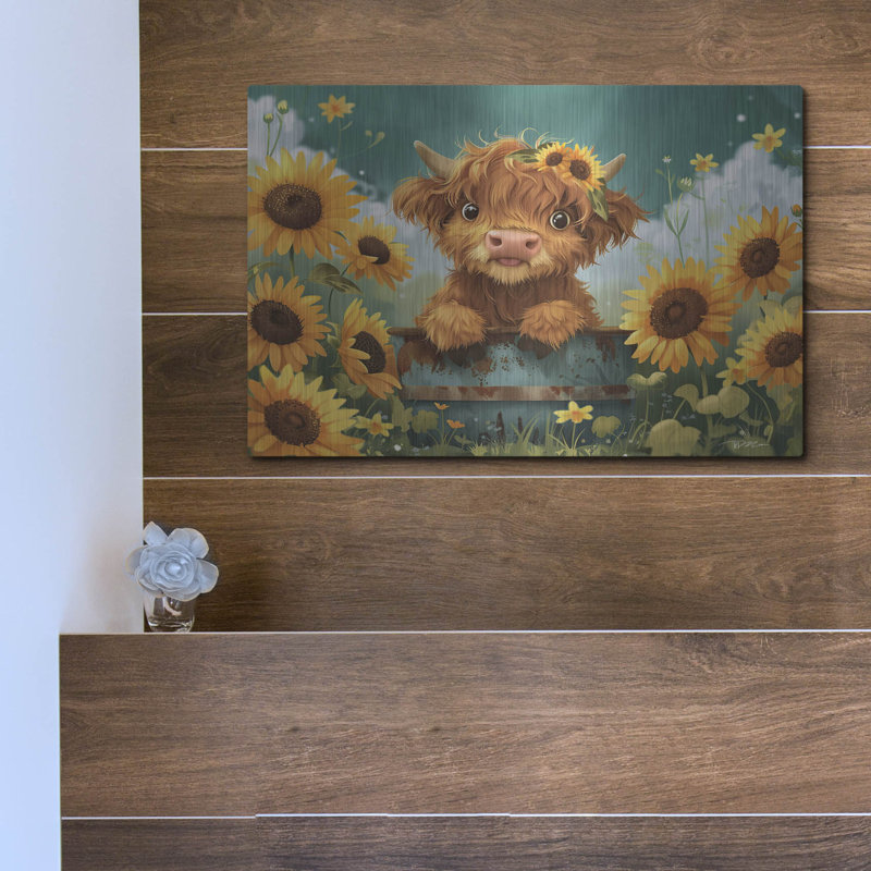 «A Cute Happy Highland Cow 2» par Momart, art mural en métal, H 12 po x l 16 po