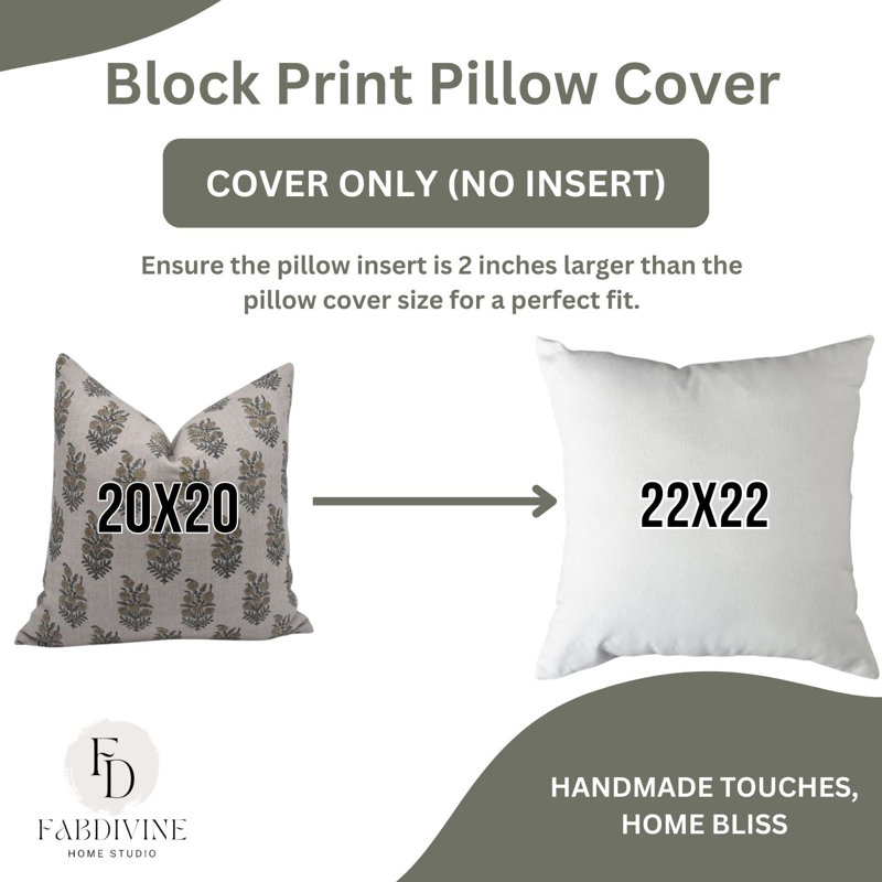 Block Print Throw Pillow Cover, 8 Thick Linen Decorative Cushion Cover, 18" x 18"