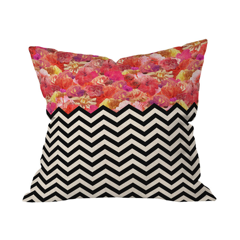Coussin Bianca Green Chevron Flora 2, 18 po x 18 po