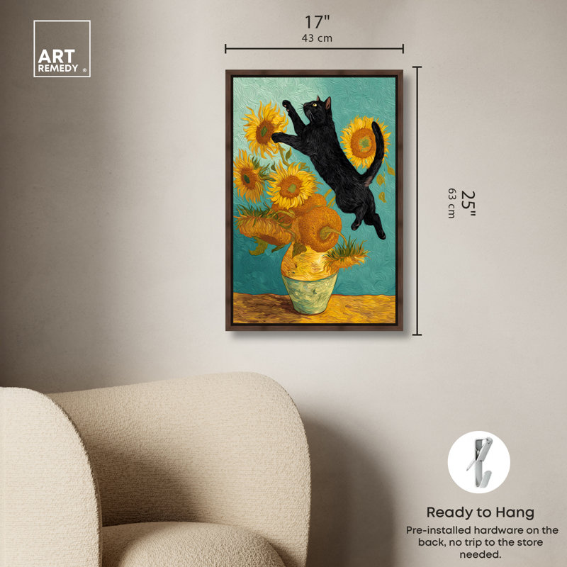 «Sunflower Kitten II», reproduction d'art sur toile encadrée par Art Remedy, cadre en noyer, 16 x 24, 25"H x 17"W