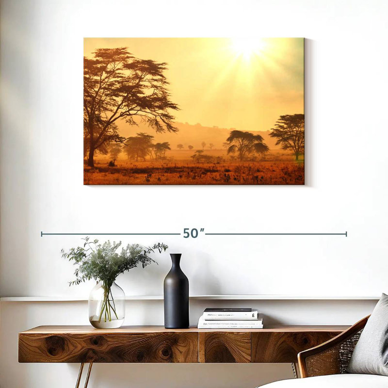 Ravi, savane africaine, lever de soleil, H 24 po x l 36 po
