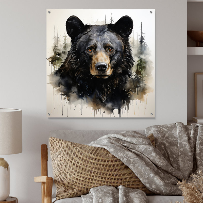 Ours sauvage majestueux I - art mural acrylique ours, H 30 po x l 30 po