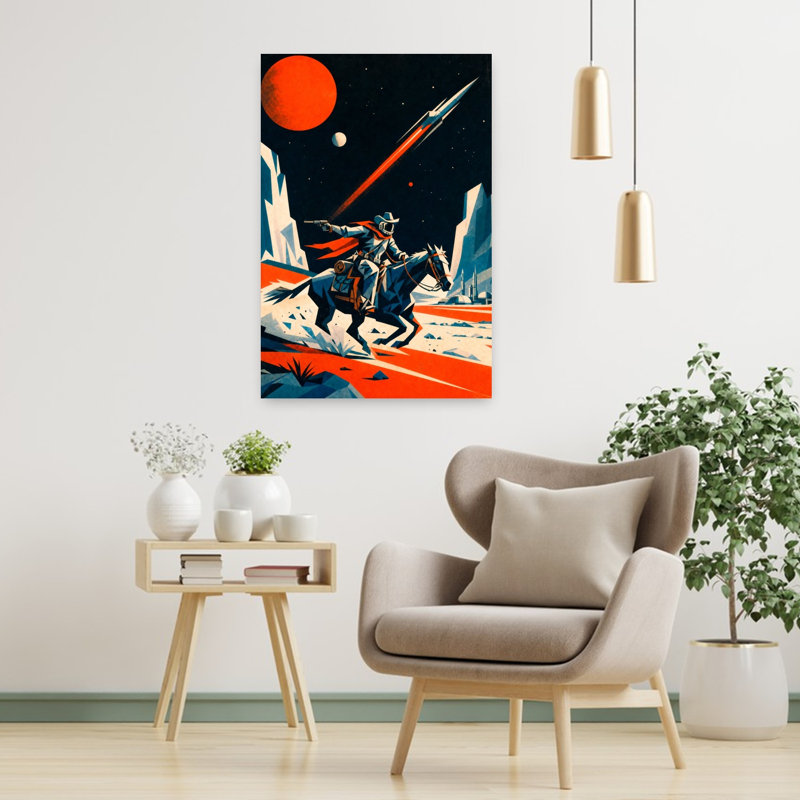 «Space Cowboy Ride Abstract Contemporary Horse Landscape Nature», reproduction d'art murale, H 36 po x l 24 po