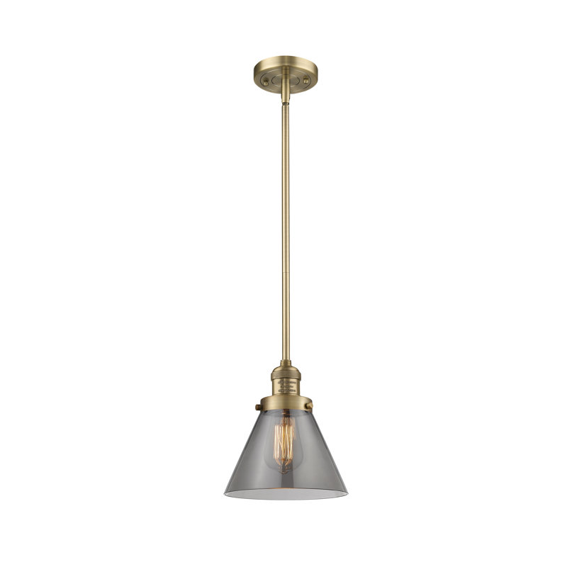 Milardo 1 - Light Single Pendant, 10" H x 8" W x 8" D, Smoked, Brushed Brass
