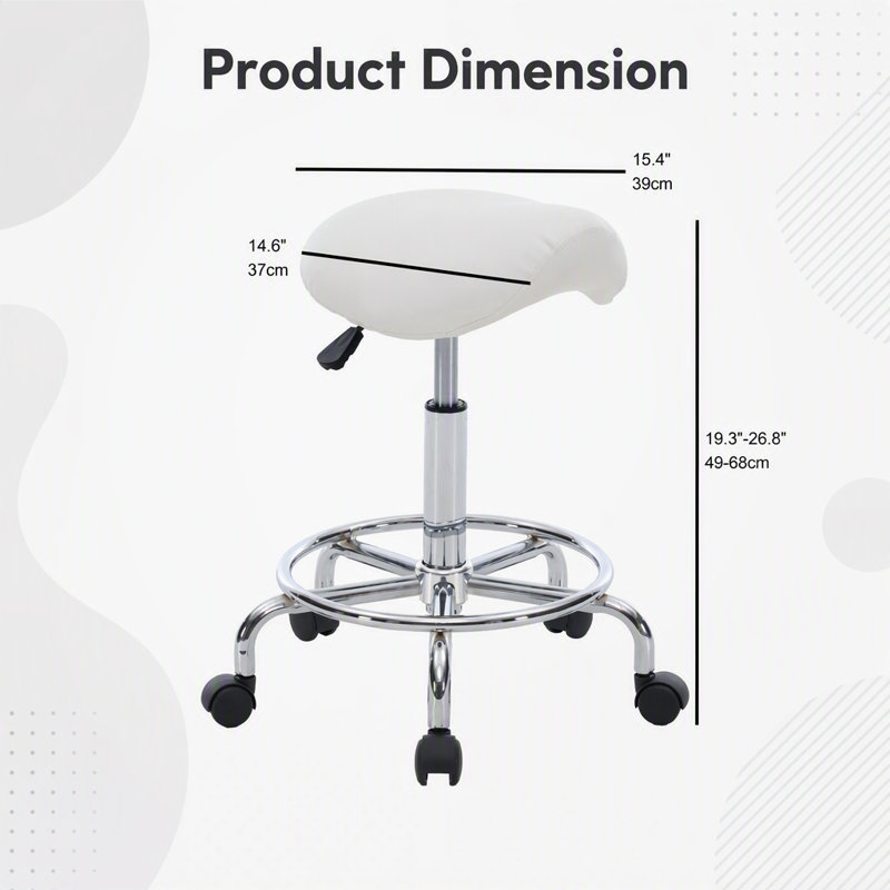 Tabouret de selle, fauteuil de selle ergonomique avec roulettes, tabouret de salon pivotant à hauteur réglable, tabouret roulant pour bureau de tassage, bureau de beauté, beauté (blanc)