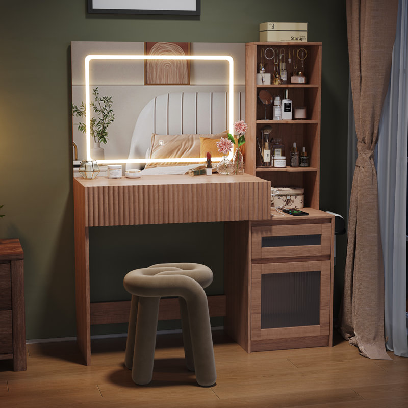 Large 43.3”W Makeup Vanity With Adjustable Light