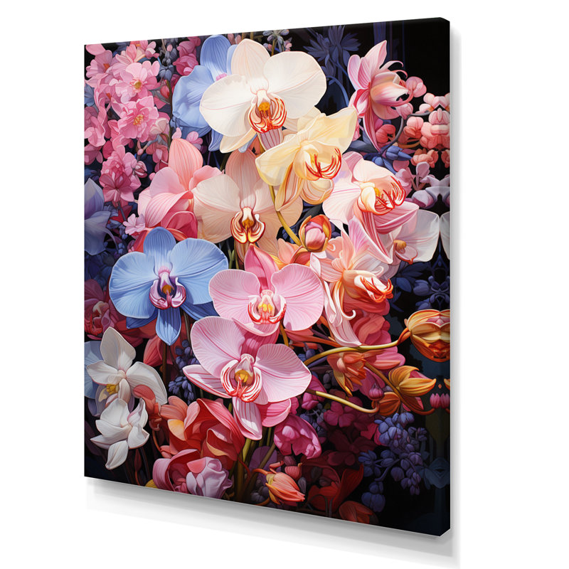 Orchidées roses et blanches sur fond blanc, H 20 po x l 12 po x P 1 po, Toile tendue