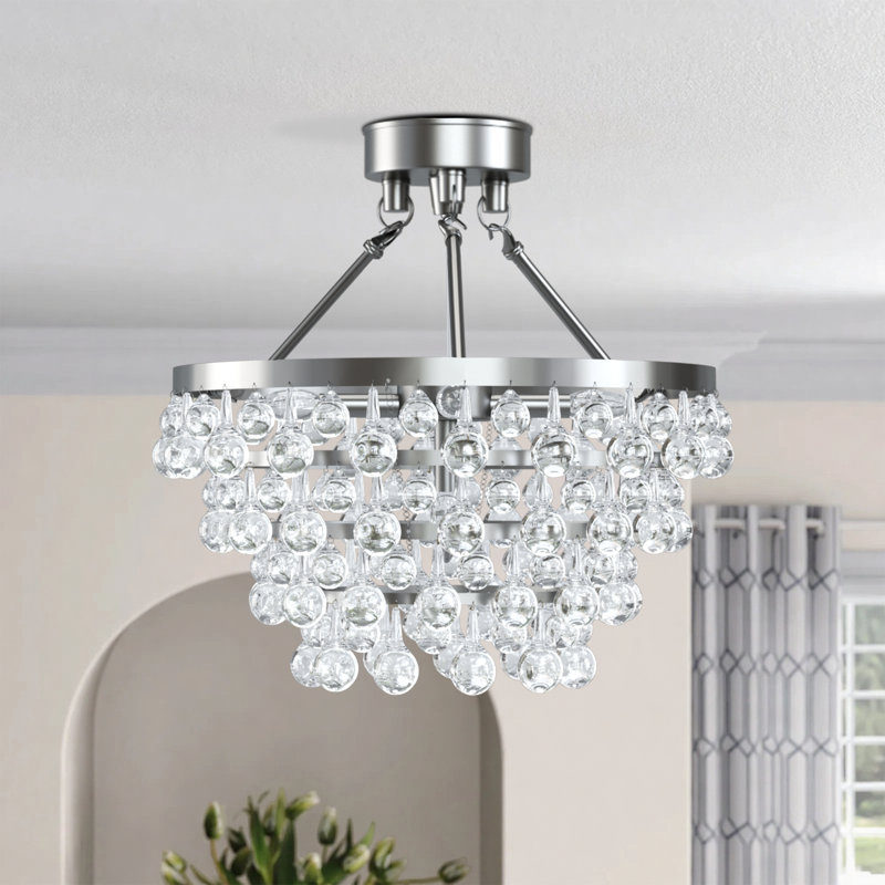 Deonta 5-Tier Dimmable Semi-Flush Crystal Chandelier, Chrome