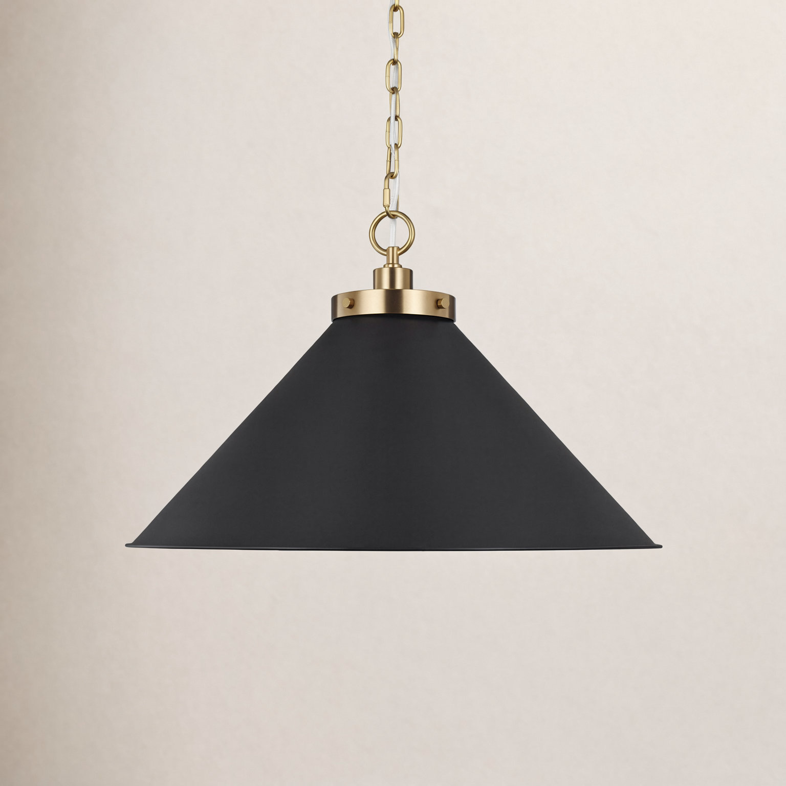 Seyon Single Light Cone Pendant, Burnished Brass, Midnight Black