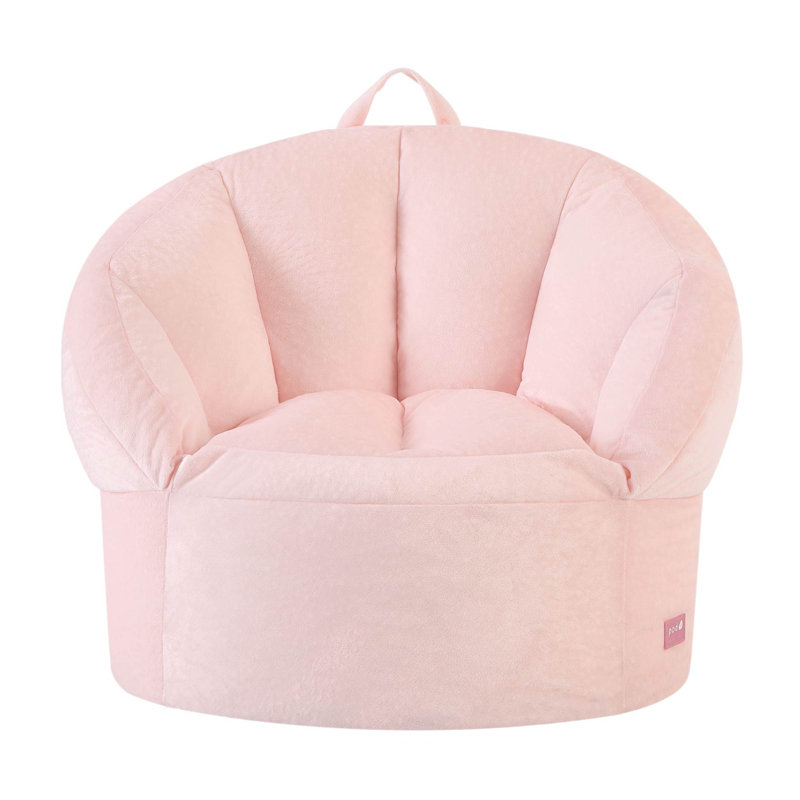  x Pod Curved Back Kids Bean Bag Chair, Soft Plush Lounge Seat for Bedroom or Playroom, Blush, Pink, 16" H x 23" W x 18.5" D